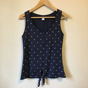 Old Navy Polka Dot Tie Hem Button Collar Cotton Tank Top XS